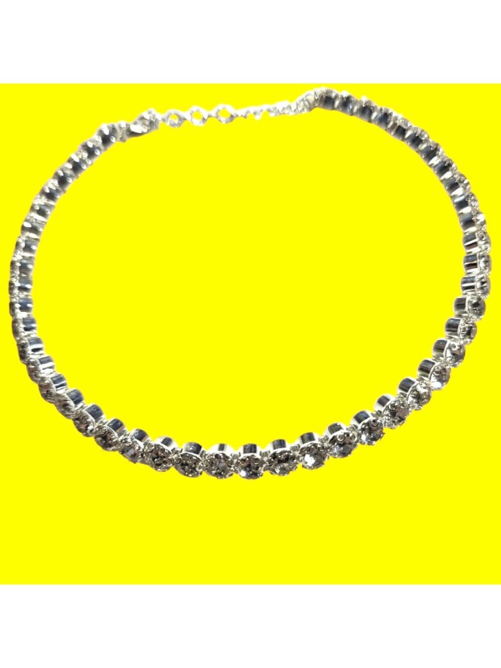 Choker Necklace Rhinestone Silver-Tone Adjustable bridal formal jewelry